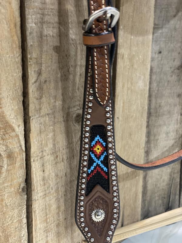 Browband Bridle- Beaded Teal and Black | 1